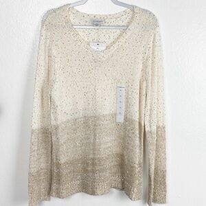 Liz Claiborne Cream and Tan Knit Blouse